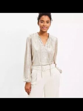 Ann Taylor Loft Metallic V-Neck Long-Sleeve Blouse - NWT